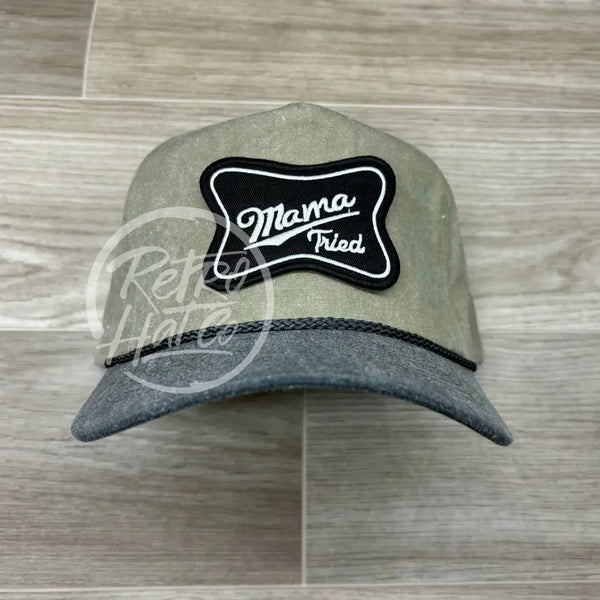 Mama Tried Patch On Stonewashed Sand/Charcoal Retro Rope Hat Ready To Go
