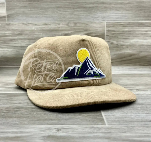 Mountains On Tan Corduroy Snapback Hat Ready To Go