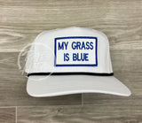 My Grass Is Blue Patch On Retro Rope Hat White W/Black Ready To Go