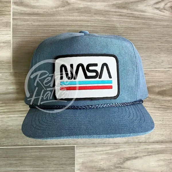 Nasa (Underline) Patch On Sky Stonewashed Rope Hat Ready To Go