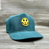Nosebleed Smiley Face Emoji Patch On Teal Stonewashed Retro Rope Hat Ready To Go