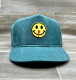 Nosebleed Smiley Face Emoji Patch On Teal Stonewashed Retro Rope Hat Ready To Go