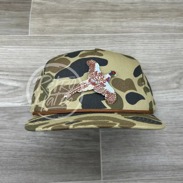 Pheasant on Green Old School / Duck Camo Rope Hat Ready to Go