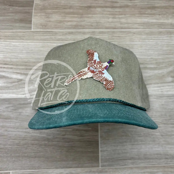 Pheasant Patch on Stonewashed Sand/Teal Retro Rope Hat Ready to Go
