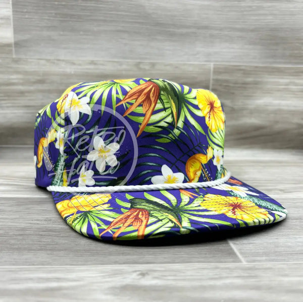Purple Hawaiian Strapback Hat W/White Rope Hats