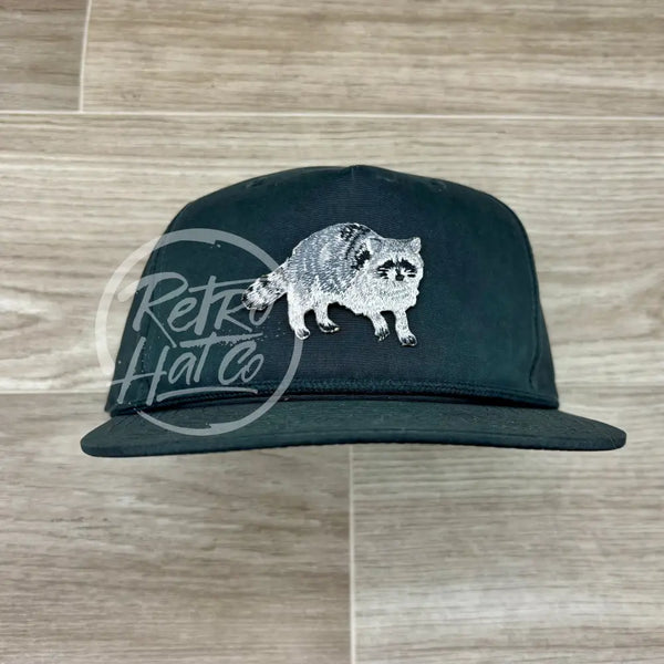 Raccoon / Trash Panda / Bandit on Dark Charcoal Retro Rope Hat Ready to Go