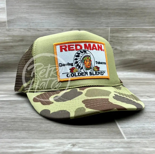 Red Man Golden On Solid Front Camo Rope Hat Ready To Go