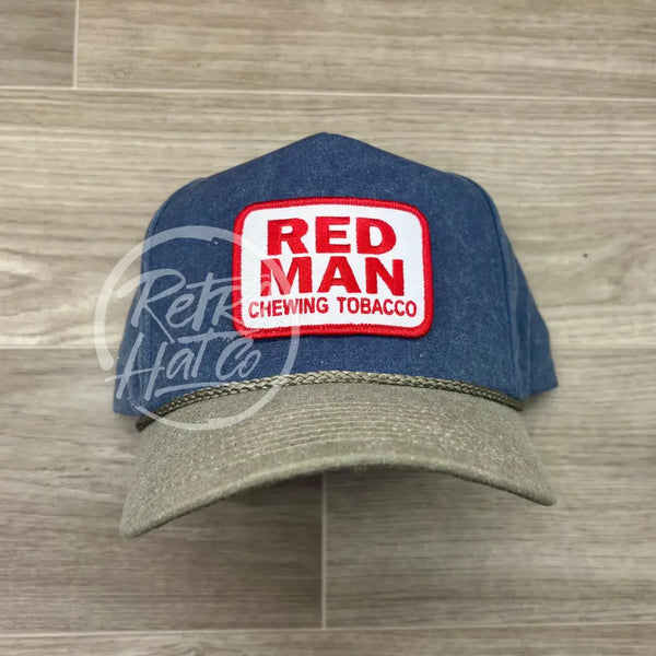 Red Man (Square) on Indigo/Sand Retro Rope Hat
