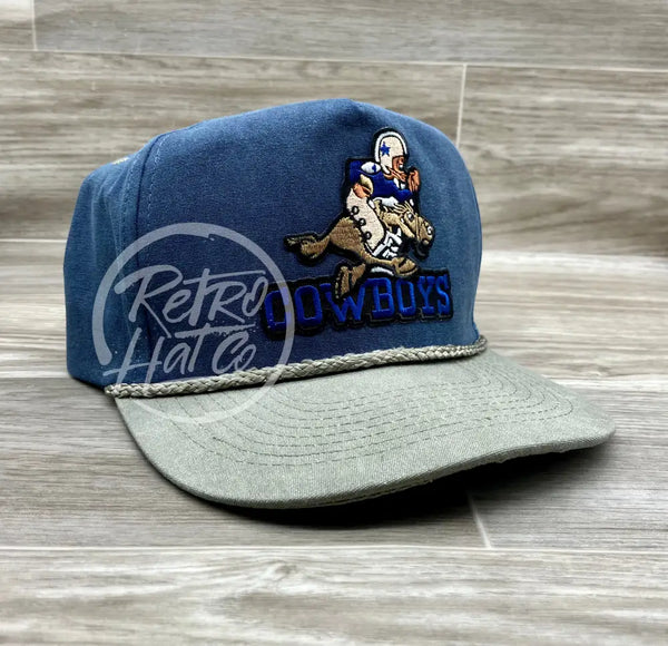 Retro 70S Dallas Cowboys (Horse) On Stonewashed Indigo/Sand Rope Hat Ready To Go