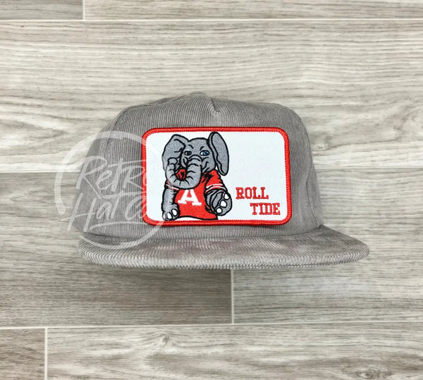 Retro Alabama / Roll Tide Patch On Gray Corduroy Hat Ready To Go
