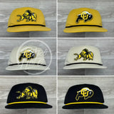 Retro Colorado Buffaloes Cu (Detailed) Patch On Black Hat W/Yellow Rope Ready To Go