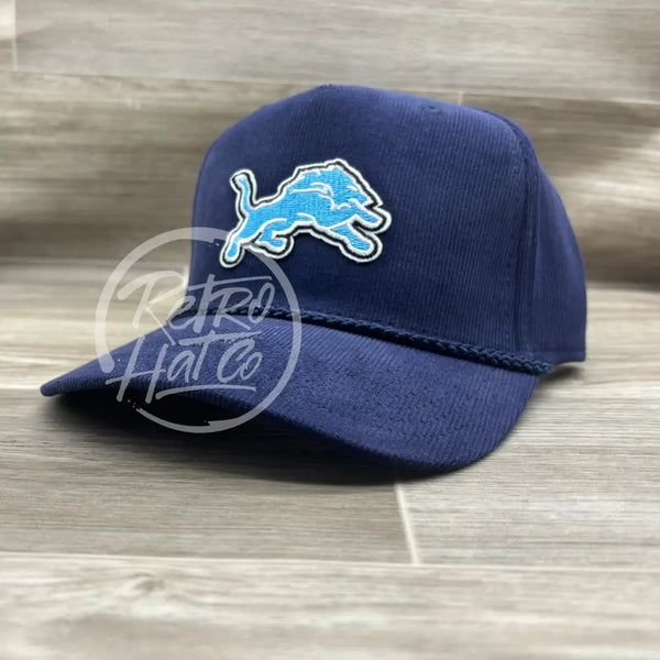 Retro Detroit Lions on Navy Blue Corduroy Rope Hat Ready to Go