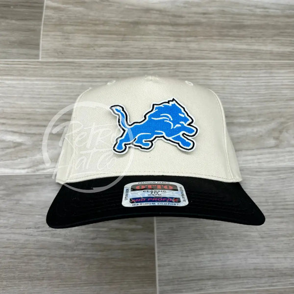 Retro Detroit Lions Patch On Natural/Black Hat Ready To Go