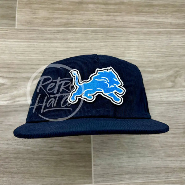 Retro Detroit Lions Patch On Navy Corduroy Hat Ready To Go