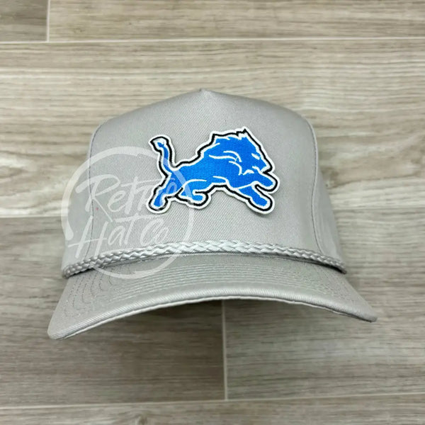 Retro Detroit Lions Patch On Tall Gray Rope Hat Ready To Go