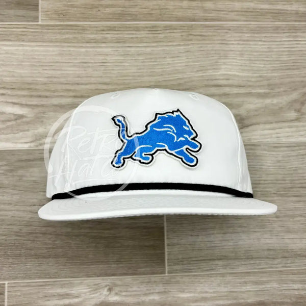 Retro Detroit Lions Patch On White Hat W/Black Rope Ready To Go