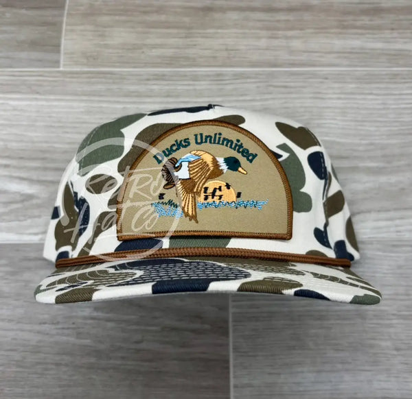 Retro Ducks Unlimited on Beige Old School / Duck Camo Rope Hat Ready to Go