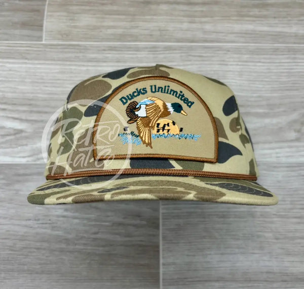 Retro Ducks Unlimited on Green Old School / Duck Camo Rope Hat Ready to Go