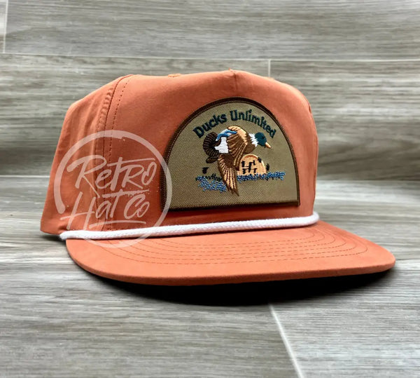Retro Ducks Unlimited On Orange Poly Rope Hat Ready To Go