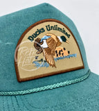 Retro Ducks Unlimited On Teal Stonewashed Rope Hat Ready To Go
