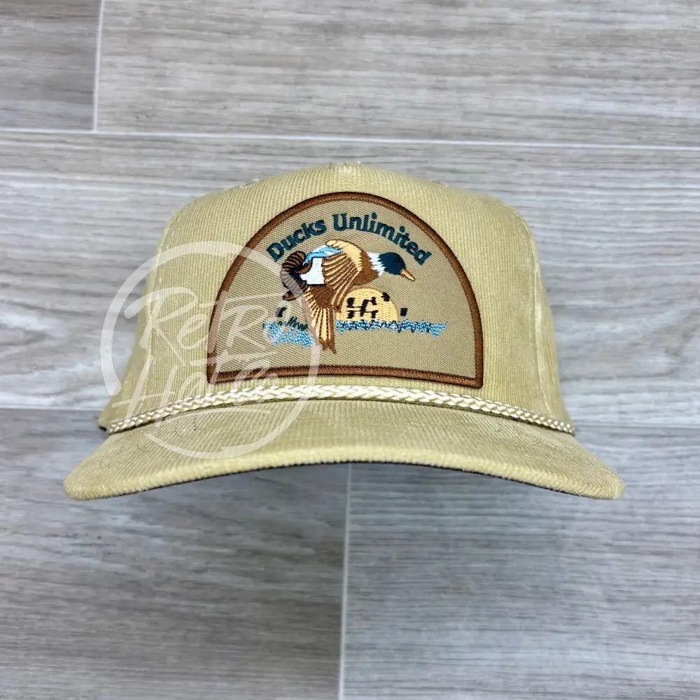 Retro Ducks Unlimited Patch on Tan Corduroy Rope Hat display picture 2