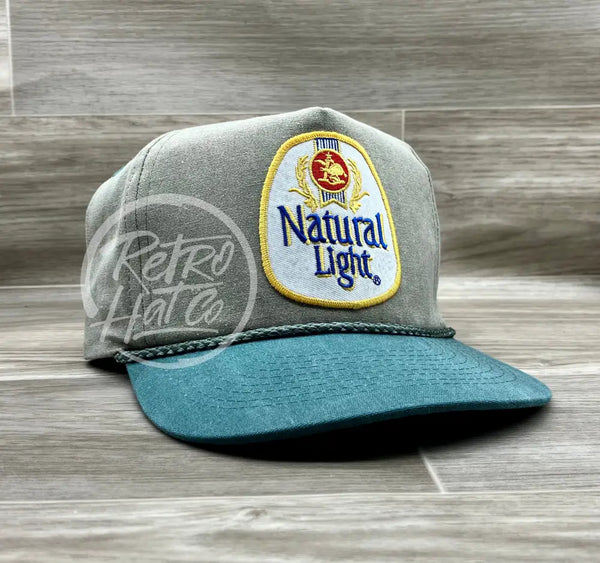Retro Gold Natural / Natty Light Beer Patch On Sand/Teal Stonewashed Rope Hat With Snapback Ready To