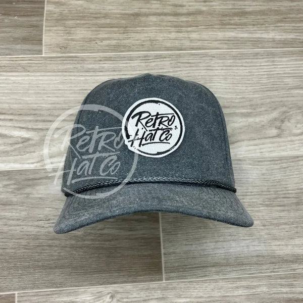 Retro Hat Co. Brand (White) Patch On Stonewashed Charcoal Rope Ready To Go