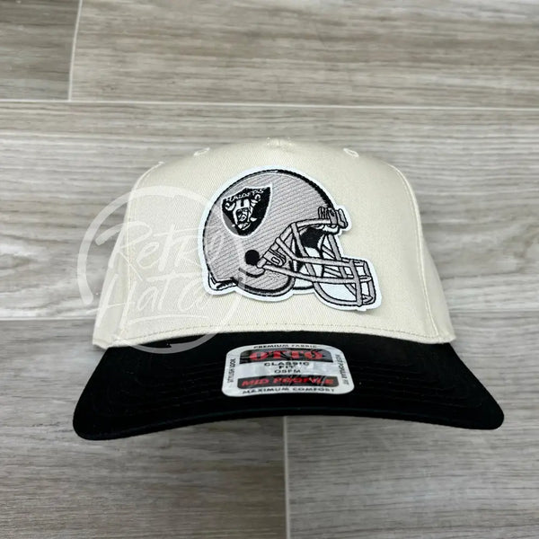 Retro Las Vegas Raiders Helmet Patch On Natural/Black Hat Ready To Go