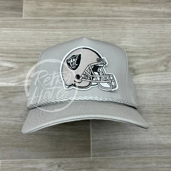 Retro Las Vegas Raiders Helmet Patch On Tall Gray Rope Hat Ready To Go