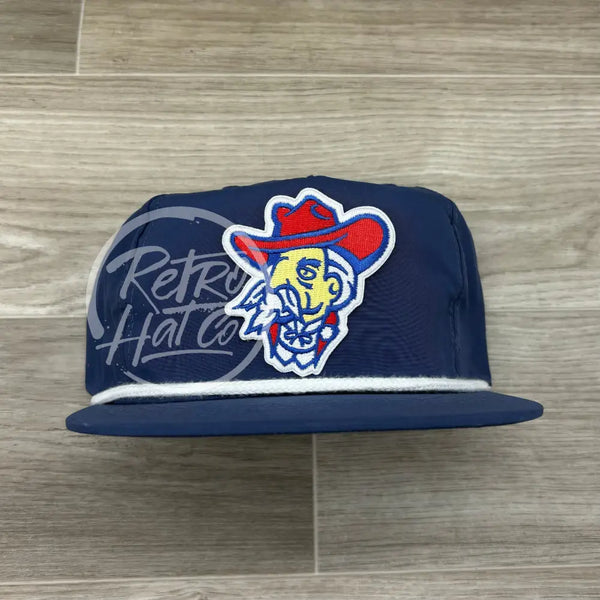 Retro Ole Miss Colonel Reb On Blue Poly Rope Hat Ready To Go