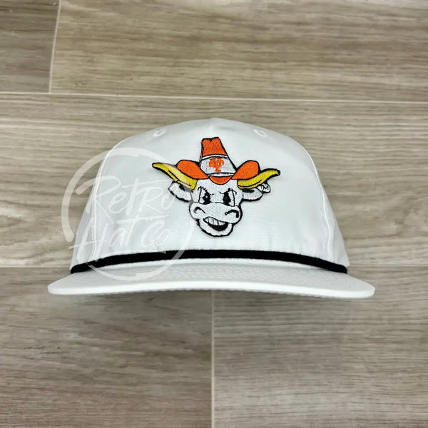 Ut Austin Riding Cap Retro UT / Texas Longhorns Bevo (Full Color) on Retro Rope Hat