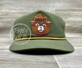 Smokey The Bear On Olive Retro Rope Hat W/Yellowrope Ready To Go