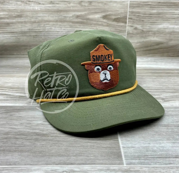 Smokey The Bear On Olive Retro Rope Hat W/Yellowrope Ready To Go