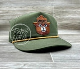 Smokey The Bear On Olive Retro Rope Hat W/Yellowrope Ready To Go