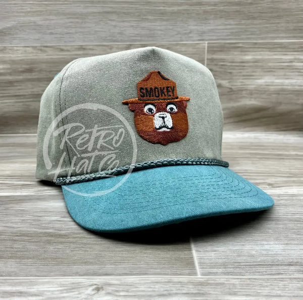 Smokey The Bear On Stonewashed Two-Tone Retro Rope Hat Sand / Teal Ready To Go