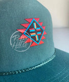 Southwestern / Aztec Tribal Patch On Teal Stonewashed Rope Hat Ready To Go