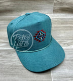 Southwestern / Aztec Tribal Patch On Teal Stonewashed Rope Hat Ready To Go