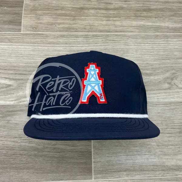 Vintage 80S/90S Houston Oilers Derrick Patch On Navy Poly Rope Hat Ready To Go