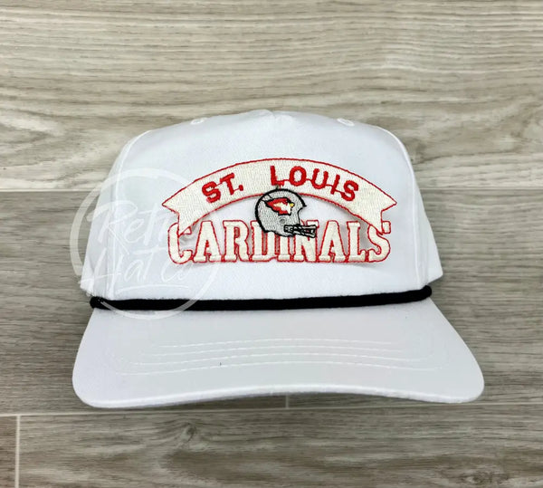Vintage 90S St. Louis Cardinals Patch On White Retro Hat W/Black Rope Ready To Go