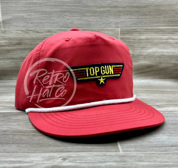 Vintage 80S Top Gun Patch On Red Poly Rope Hat Ready To Go