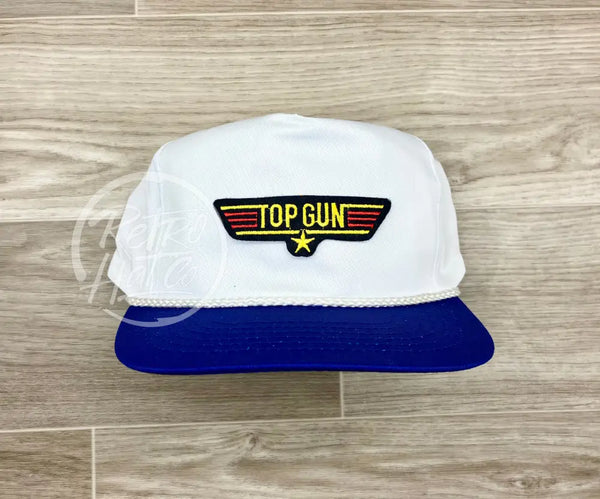 Vintage 80S Top Gun Patch On White/Blue Retro Rope Hat Ready To Go