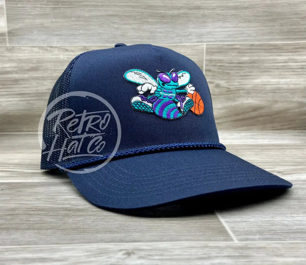 Vintage 90S Charlotte Hornets Patch On Navy Meshback Trucker Hat Ready To Go