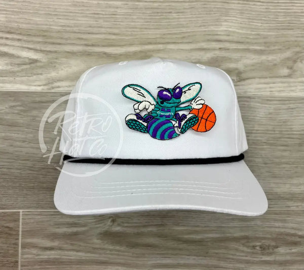 Vintage 90S Charlotte Hornets Patch On White Retro Hat W/Black Rope Ready To Go