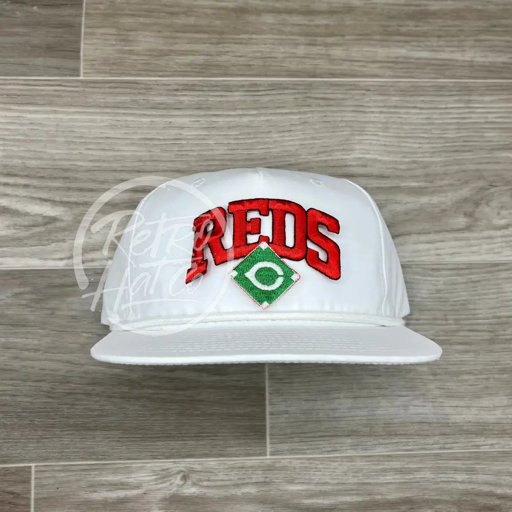 Cincinnati Reds Rope Hat Vintage 90s Cincinnati Reds (Red) Patch on Solid White Retro Rope Hat