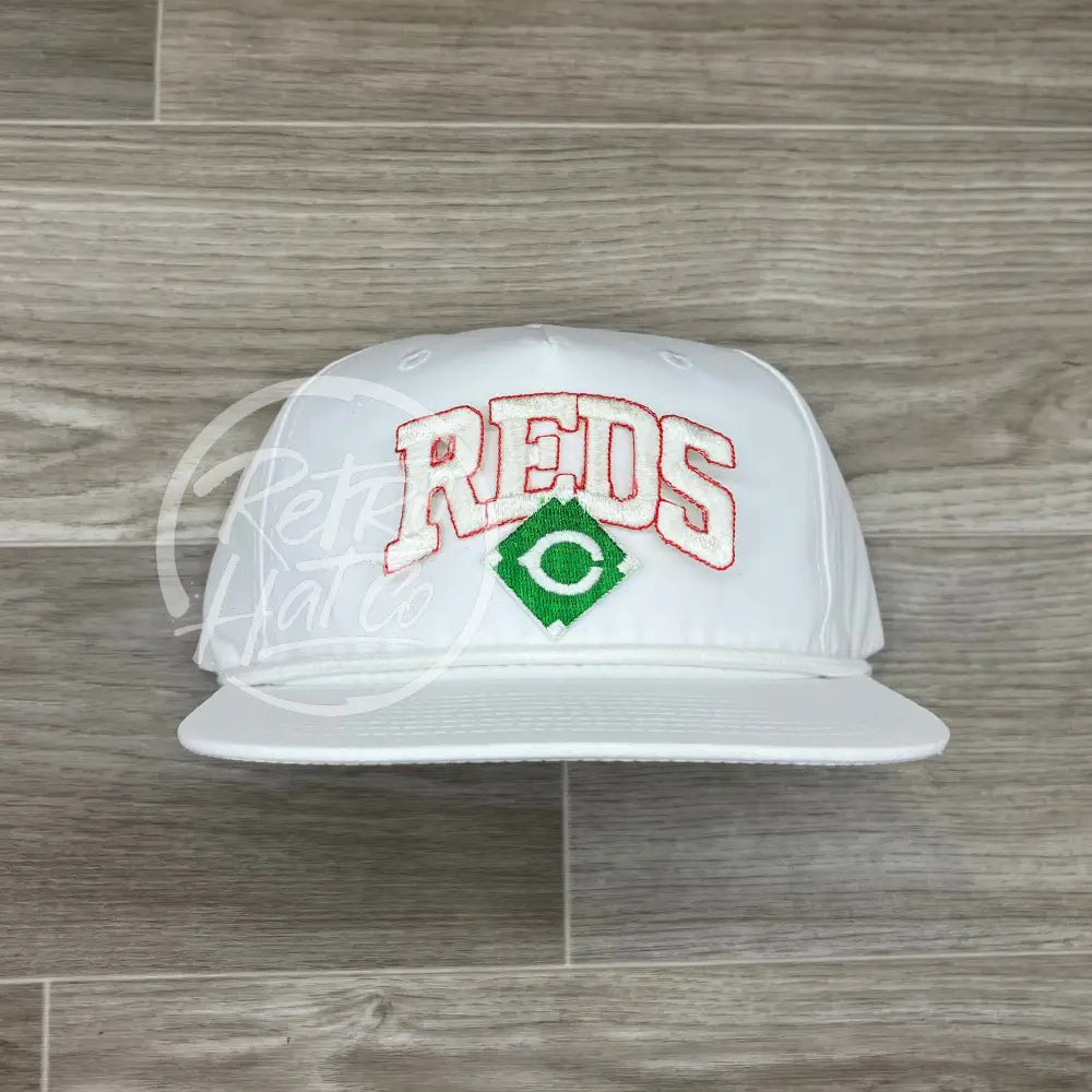 Vintage 90s Cincinnati Reds (White) Patch on Solid White Retro Rope Ha