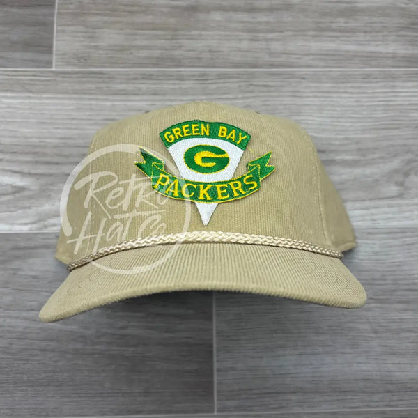 Vintage 90s Green Bay Pennant Patch on Tan Corduroy Retro Rope Hat Ready to Go