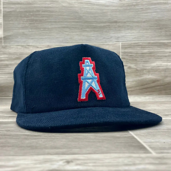 Vintage 90S Houston Oilers Derrick Patch On Navy Corduroy Hat Ready To Go