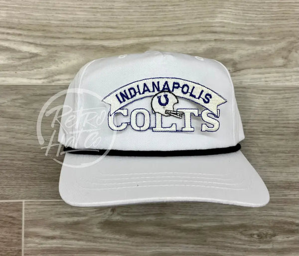 Vintage 90S Indianapolis Colts Patch On White Retro Hat W/Black Rope Ready To Go