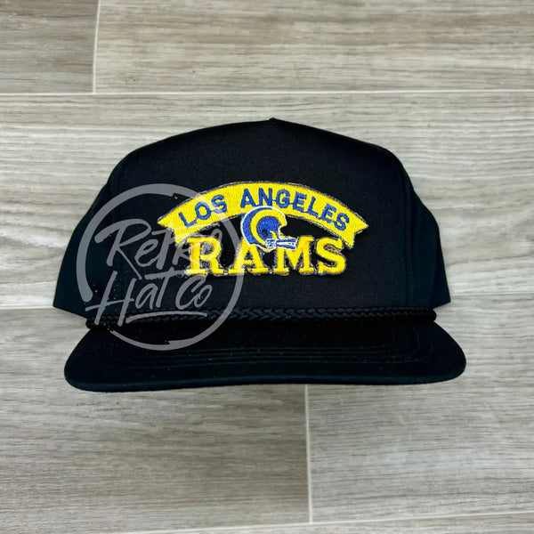 Vintage 90S Los Angeles Rams Patch On Black Classic Retro Rope Hat Ready To Go