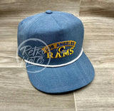Vintage 90S Los Angeles Rams Patch On Sky/White Stonewashed Rope Hat Ready To Go